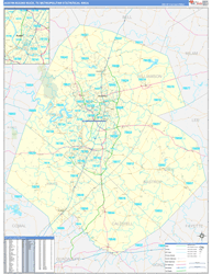 Austin-Round Rock Metro Area Wall Map Basic Style 2024